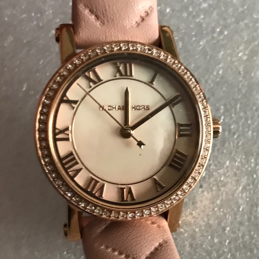 Michael Kors Petite Norie Pave Rose Gold Tone Mother of Pearl Dial Ladies Watch